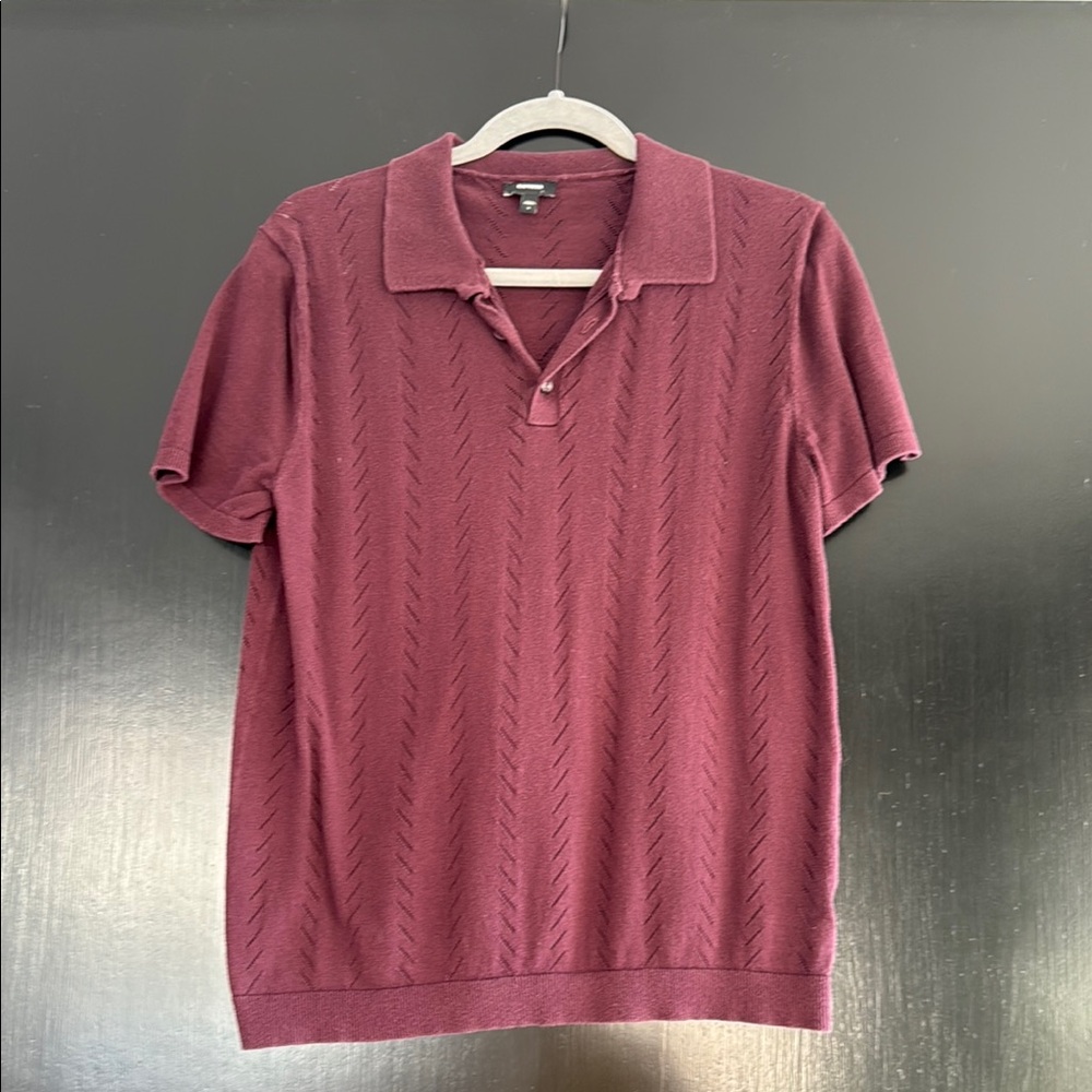 Express Burgundy Polo Shirt Textured Knit